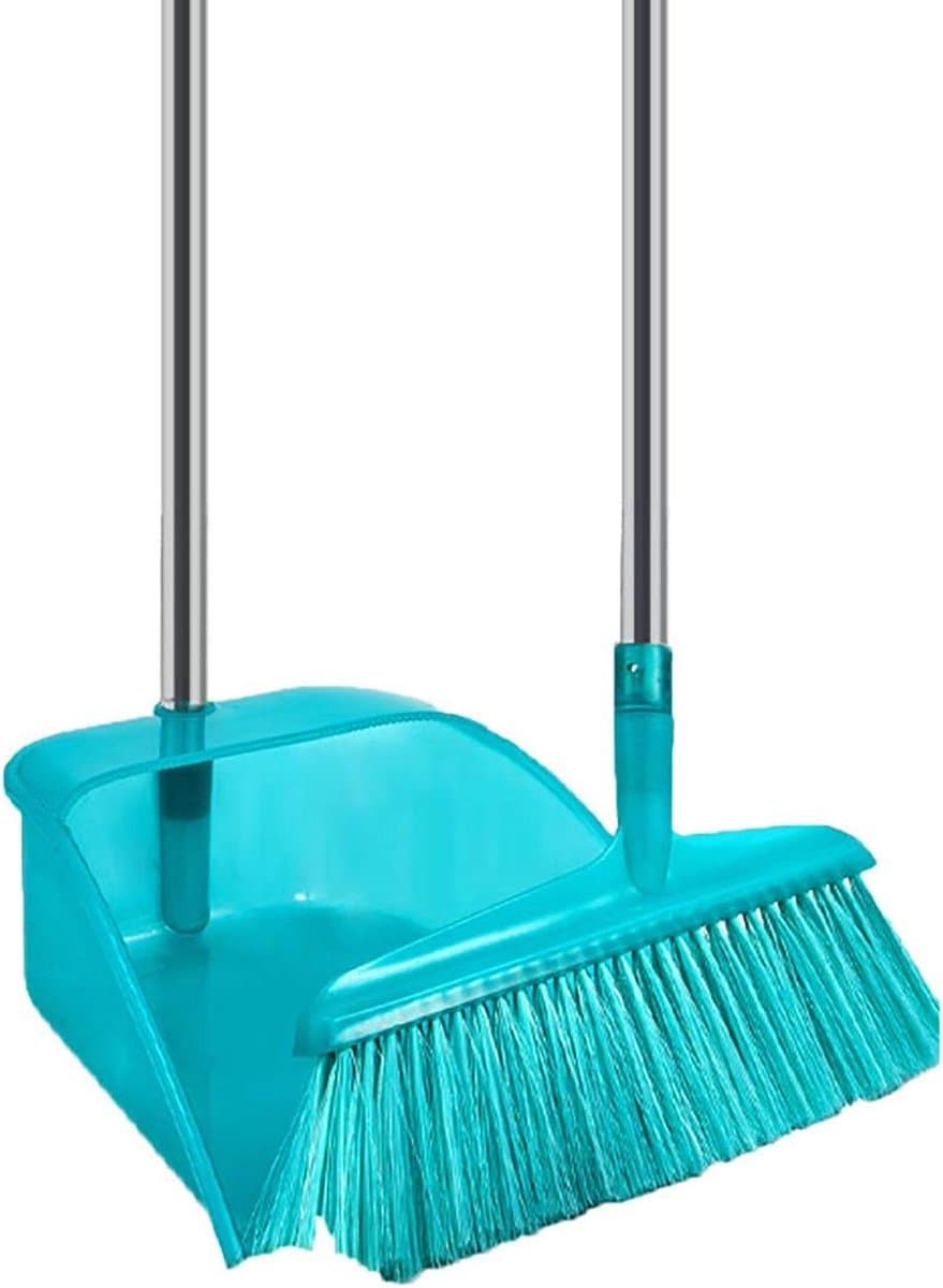 Stoffer en blik - Veegset lange steel - Huishoudelijk schoonmaken - Naadloos op de grond - 80 cm hoogte - Zwart — afbeelding 1