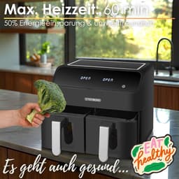 Heteluchtfriteuse Dubbel - Mini Oven - Gezond Koken - Twee Zones - 8 Liter - Zwart — thumbnail 2