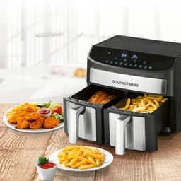 Heteluchtfriteuse Dubbele Kamer - Airfryer Twee Bakken - Vetarm Koken - Synchro Kookzones - 7 Liter Totaal - Roestvrij Staal Zwart — thumbnail 3