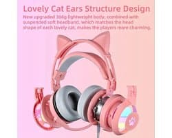 Zolara Noise cancelling koptelefoon - Roze Gaming Headset - Kattenoren - Voor PC, Laptop & Console - Over Ear Koptelefoon met Microfoon en Surround Geluid