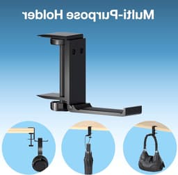 Verstelbare Hoofdtelefoonhouder voor Onder Bureau – Headset Stand en Hanger – Universele Hoofdtelefoonhaak van Zwart Aluminium voor Organisatie en Ruimtebesparing — thumbnail 4