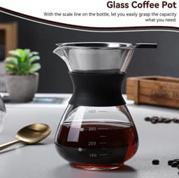 Dailygoods- Koffiezetapparaat 2-3 Kop - Giet Over Koffiezetapparaat - Glazen Pot - Roestvrij Stalen Koffiefilter - Compact Ontwerp - Drip Coffee Maker — thumbnail 3