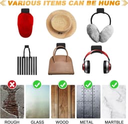 8 Stuks - Koptelefoonhaak - Over-ear koptelefoonhaak - Headset Standaard - Zelfklevende muurbevestiging - Zelfklevende Haakjes - Haakje voor spelcomputer - Zwart - 9*6,5*3,3 cm - voor de meeste koptelefoons, baseballpetten, kleding — thumbnail 4