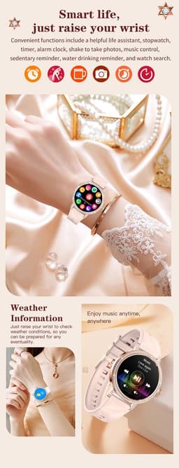 Knobbout 1.27" (3,2 cm) Smartwatch met Fonkelende Strass Steentjes – Luxe Design | Bellen via Bluetooth | Hartslag, Bloeddruk & SpO2 | IP67 Waterdicht | BT 5.3 | HD Scherm -Zilver — thumbnail 5