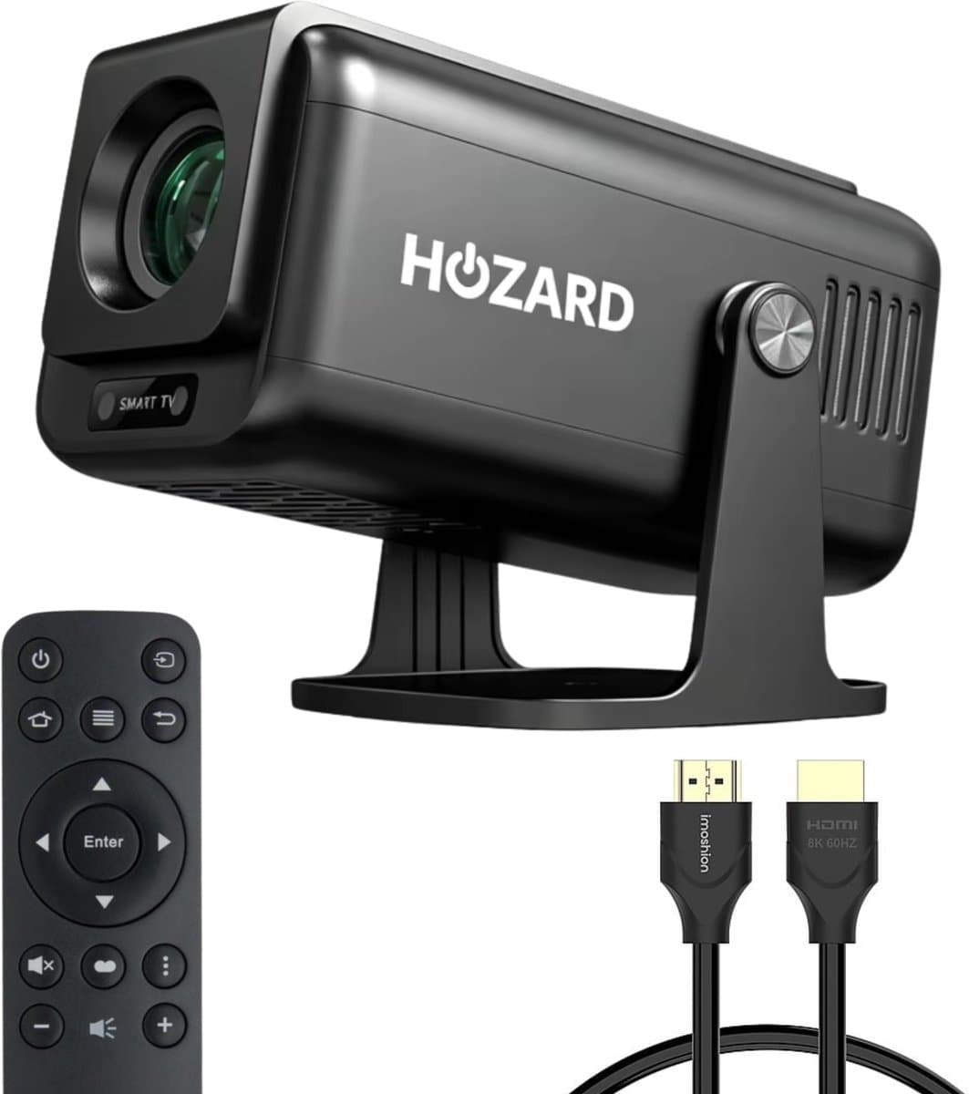 Hozard® Pro Mini Beamer – Full HD Projector – Autofocus + 4D Keystone - Android 13.0 & WiFi 6 – Media Streamer - Alles-in-één Thuisbioscoop Smart TV Projector — afbeelding 1