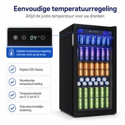 Norvia - Drankenkoelkast - Koelkast - Drankkoelkast - 90L - Glazen Deur - Verstelbare Planken - Stil - LED Verlichting - Zwart — thumbnail 2