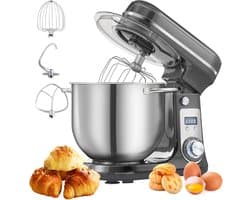 Golaro Keukenmixer – Deeg Mixer – Deeg Mixer Keukenmachine – 1200 W – Met Accessoires - 6 Snelheden + Pulse - Met Timer - Zilver