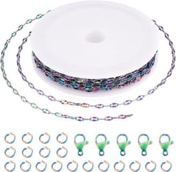5 meter roestvrijstalen gevlochten ketting in regenboogkleur, ideaal voor het maken van armbanden en kettingen met duurzame en stijlvolle uitstraling — thumbnail 1