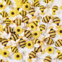 Set van 60 platte hars cabochons met bijen en zonnebloem motieven, ideaal voor doe-het-zelf ambachten en sfeervolle woondecoratie projecten — thumbnail 2
