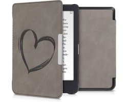 kwmobile e-reader hoesje geschikt voor Tolino Shine 3 hoes - Ereader flip case met standaard - Kunstleren e reader cover - Brushed Hart design in grijs