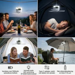 Rosnek Draagbare Campingventilator met LED Lamp - 8000mAh Oplaadbare Tent Ventilator - Compacte Plafondventilator met Afstandsbediening - Outdoor - RV — thumbnail 5