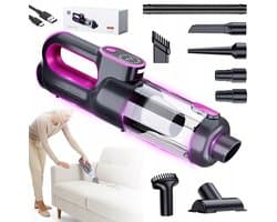 Kruimelzuiger - Stofzuiger - Draadloze Handstofzuiger - Instelbare stand op twee niveaus + LED-verlichting - Lange batterijduur - Met 6 Accessoires - Voor Auto, Huis & Kantoor - Krachtig & Compact