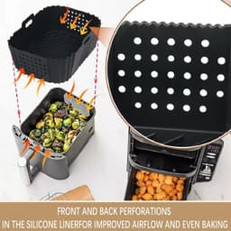 2 Stuks Rechthoekige Air Fryer Liners Geschikt voor Ninja Double Stack XL SL401 SL400 AF300 - Herbruikbaar Met Gaten - Set van 2 vierkante siliconen bakplaten - zwart — thumbnail 4