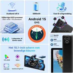 Hotlight KB1001L - Android 15 Tablet - 10.1 inch - 20(3+17)GB RAM/64GB ROM - Met Toetsenbord, Muis, Oordopjes & Bescherming – 5000mAh - Zwart — thumbnail 4