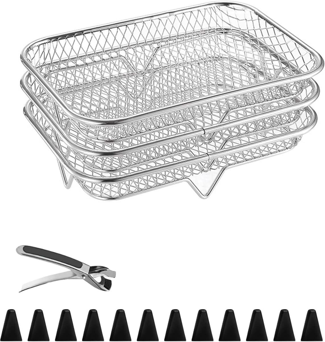 Heteluchtfriteuse Accessoires - Airfryer Rooster - Dubbel Koken - Verhoogd Ontwerp - 19.5cm x 13.5cm - Zilver — afbeelding 1