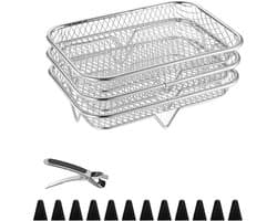 Heteluchtfriteuse Accessoires - Airfryer Rooster - Dubbel Koken - Verhoogd Ontwerp - 19.5cm x 13.5cm - Zilver
