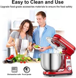 Norvia Keukenmachine - Display en Timer - Keukenrobot - 6L - Keukenmixer - 1200W - Grijs - Stille motor - RVS kom - 6-speed — thumbnail 3