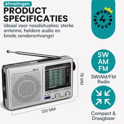 Twenty4seven® Draagbare Noodradio - Mini Radio voor Noodpakket - FM/AM op Batterijen - Voorbereid op Rampen & Noodgevallen — thumbnail 2
