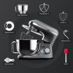 Aura® Mixer met Mengkom - Keukenmachine - Keukenrobot - Inclusief Accessoires - Antraciet - Zilver - 43cm x 36cm x 27cm — thumbnail 5