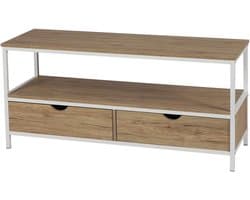 TV-kast met opslag - Mediameubel - Woonkamer organiseren - Stabiel metalen frame - 120 cm breed - Beige en wit