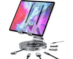 USB C Dockingstation - Verstelbare Tablethouder - Laptops Tablets Gaming - 10-in-1 Multifunctioneel - Tot 16 inch - Diep Grijs