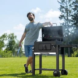 Norvia - Houtskool Barbecue - Houtskoolgrill - Met Deksel - Thermometer - Grilloppervlak 56 × 41,5 cm - Zijtafel - Aslade — thumbnail 3