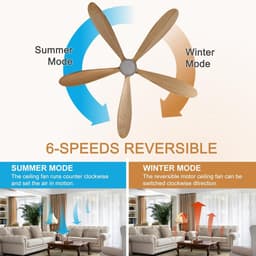 Houten Plafondventilator - Ventilator met Licht - Binnenruimtes Koelen - 5 Natuurlijke Bladen - 152 cm Diameter - Licht Khaki — thumbnail 5