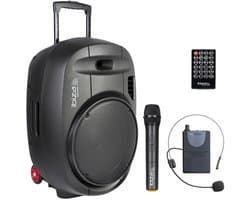 Draagbare Luidspreker 15 inch - 800 Watt - Met 2 UHF Microfoons - Bluetooth - USB - SD - TWS - 6-8 Uur Autonomie