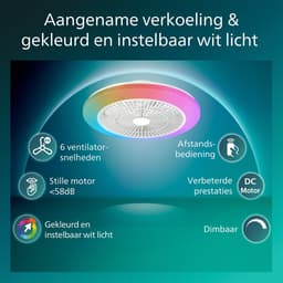 Philips Amigo Plafondventilator - Ingebouwde LED-lamp - Wit en gekleurd licht - Dimbaar - 20W+40W - Inclusief afstandsbediening - 4400 Lumen - Diameter: 480mm — thumbnail 5