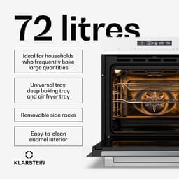 Klarstein Airjet inbouwoven - 72 liter elektrische oven met airfryer-modus, 13 kookfuncties, touchbediening, geëmailleerde binnenkant, A++ energieklasse, driedubbele beglazing, geïntegreerde enkele oven, wit — thumbnail 7