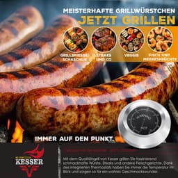 KESSER® Houtskoolbarbecue XL Barbeque Houtskool met Deksel, Wielen, Roestvrij Stalen Handvat, Barbecuerooster en Thermometer, 8 Spiesen met Zakje & siliconen Borstel, grote BBQ Camping Terras Tuin — thumbnail 2