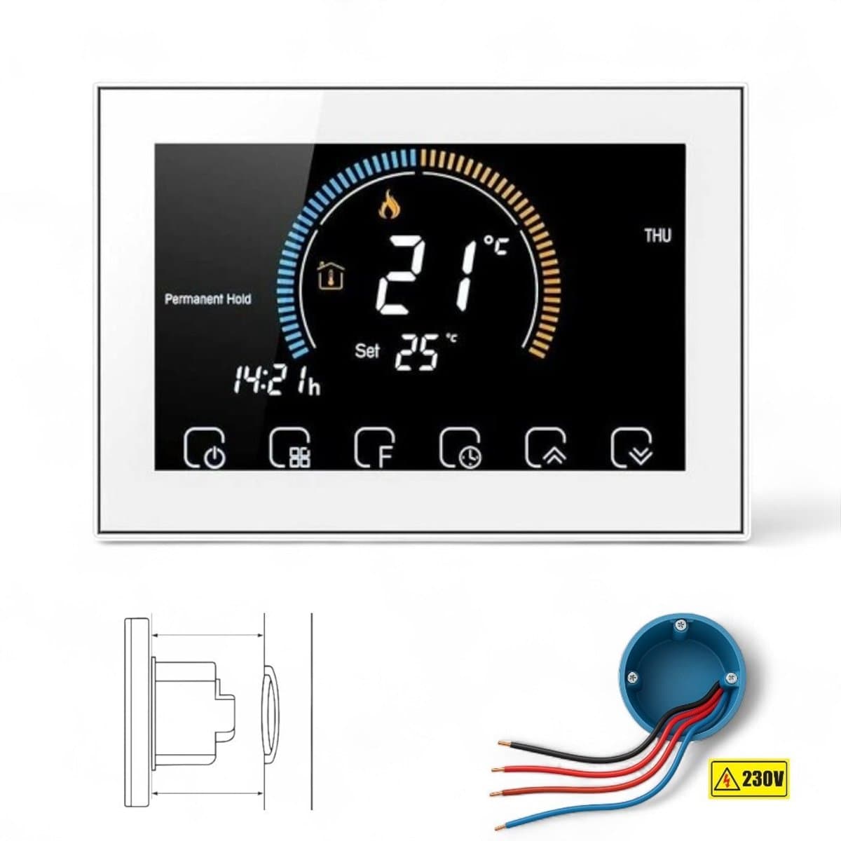 Wifi Inbouw Thermostaat | Inbouw | Wifi | Touchscreen | 4 draads aansluiting | Temperatuurbereik 0-40 | Tuya app | Google Home Alexa | Wit — afbeelding 1