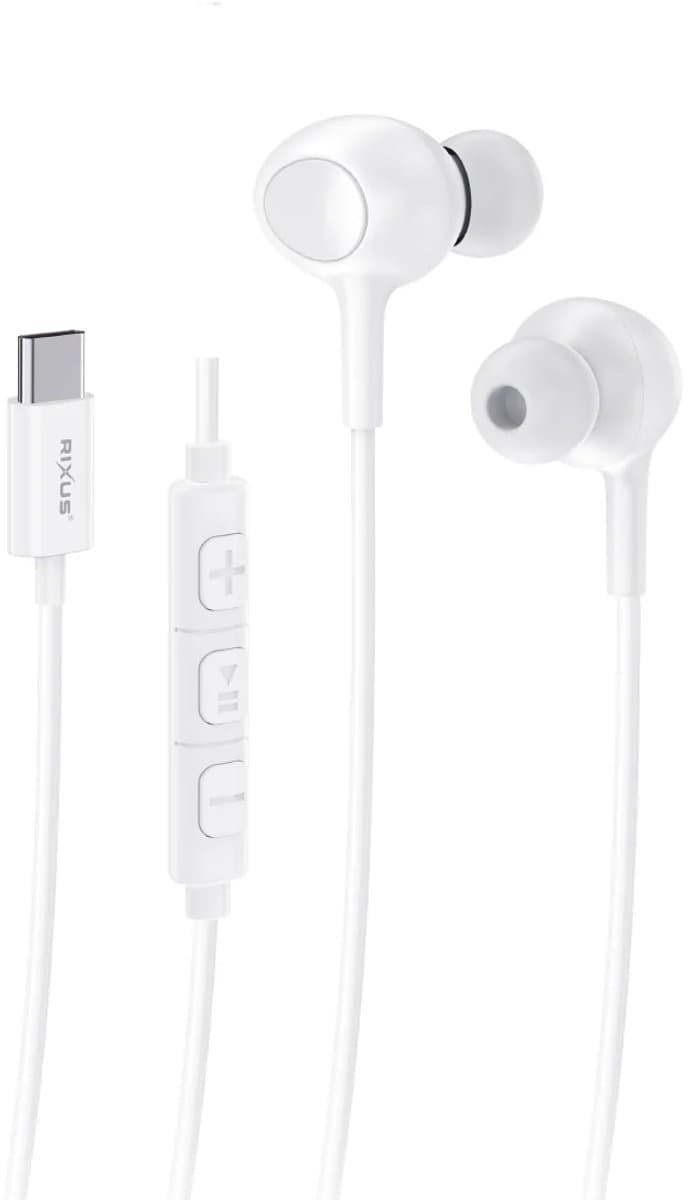 Rixus RXHD56CW USB-C Wired Earbud With Microphone White — afbeelding 1