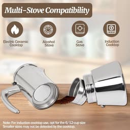 300ml 6-Kops Verdikte Moka Pot van 304 Roestvrijstaal - Italiaanse Espressomachine, Geschikt voor Inductiefornuizen, Draagbaar & Eenvoudig in Gebruik — thumbnail 2