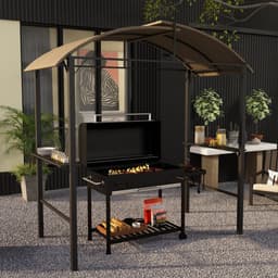 BBQ Overkapping – Barbecue Tent – Grill Schuilplaats – Buitenkeuken Overkapping – Grill Shelter – Zwaar Stalen Frame – Verstelbaar Polyester Dak 1-2,3 m – Khaki Groen — thumbnail 2