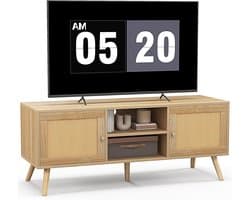 TV Meubel Bohemian Stijl met Rotan Deuren en Open Vakken voor Televisies tot 55 Inch
