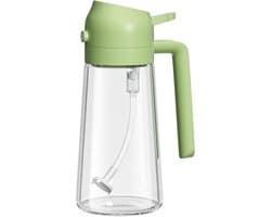 JeiibrZui Glazen Oliespuit - Oliedispenser - 2-In-1 Spreiden En Schenken - 470 Ml - Voor Koken, Airfryer, Barbecueën - Groen
