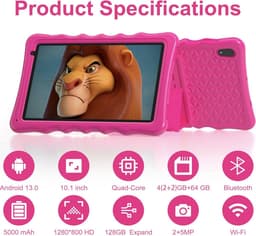 Tibuta 10 inch Kinder tablet – Android 13 – 4GB RAM + 32GB Opslag – HD IPS Scherm – Ouderlijk Toezicht – Kinderhoes – WiFi – Roze — thumbnail 2