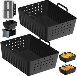 Twee siliconen binnenpannen voor de Ninja SL400UK/SL401 airfryer, een antiaanbak siliconen bakplaat, oliebestendig, airfryer accessoires met geventileerd frituurmandje. — thumbnail 2