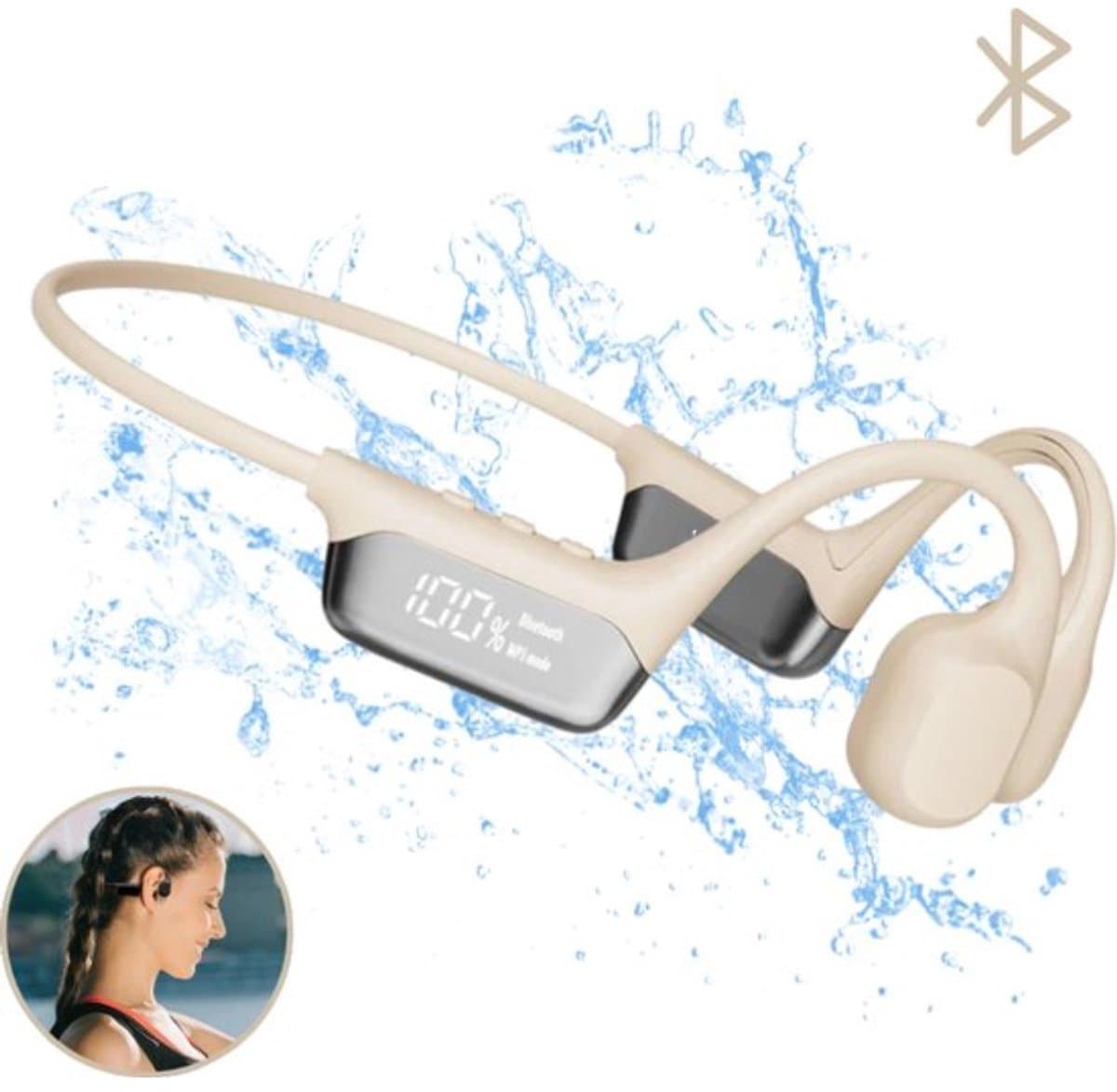 Bone Conduction Headphone - Open Ear Koptelefoon - Bone Conduction Koptelefoon - Sport Oortjes - Koptelefoon Bone - Sport Hoofdtelefoon - Waterdicht - Bluetooth 5.4 - 32GB Geheugen - Geschikt voor elk Apparaat - Beige — afbeelding 1