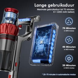 Hiaonyx steelstofzuiger - 9-in-1 steelstofzuiger draadloos - 75000pa - Met dierenborstel - LED Groene Stofdetectielamp - Geschikt voor Tapijten - Harde Vloeren en Dierenharen - 2-liter stofopvangbox - Rood — thumbnail 4