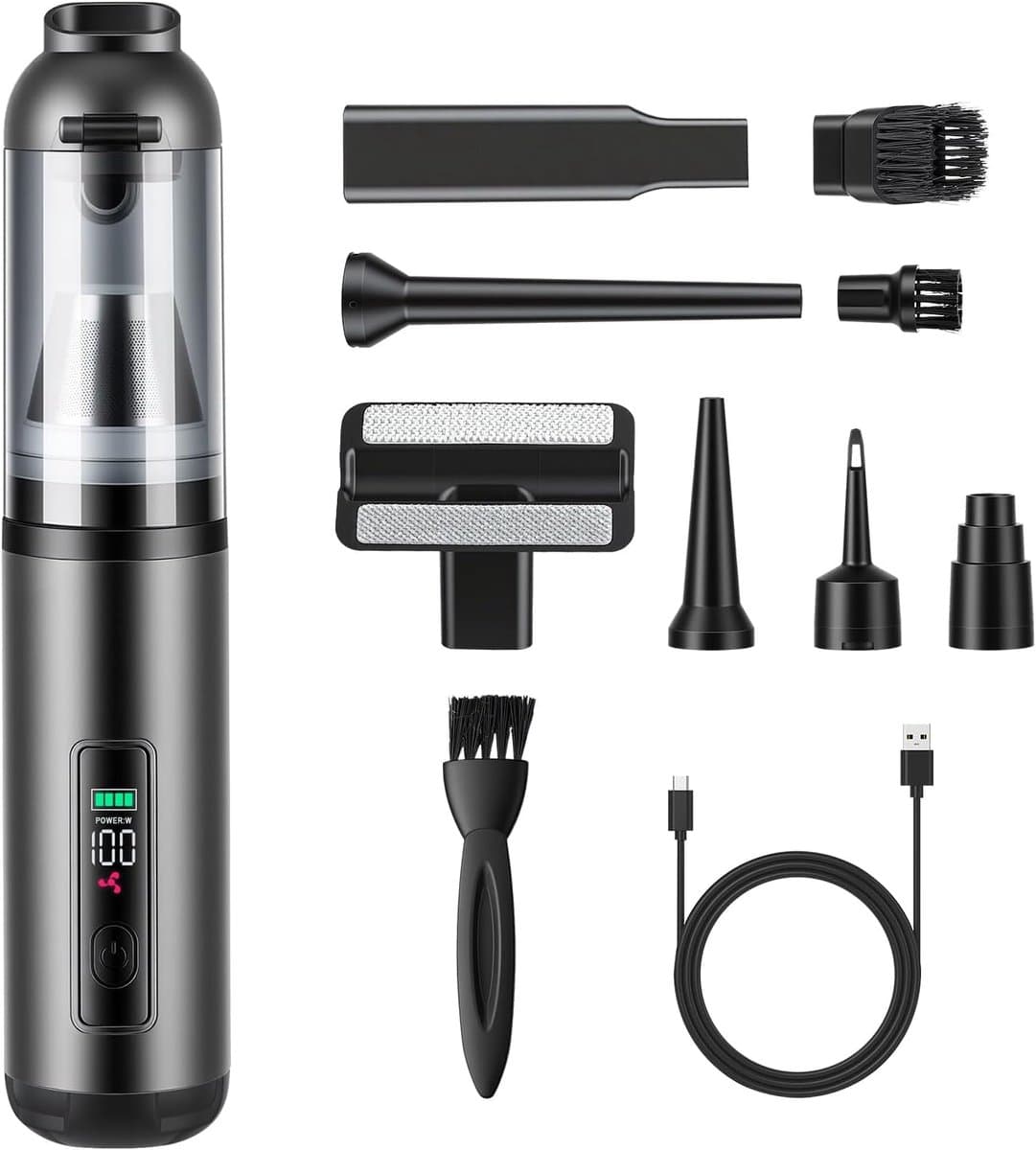 Sander Shop Handstofzuiger, 4-in-1 handstofzuiger accu, 16000 Pa autostofzuiger, sterk, 3 versnellingen mini-stofzuiger voor auto, huis, dierenharen, zwart — afbeelding 1