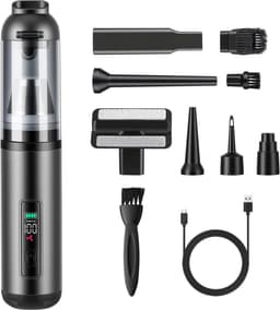 Sander Shop Handstofzuiger, 4-in-1 handstofzuiger accu, 16000 Pa autostofzuiger, sterk, 3 versnellingen mini-stofzuiger voor auto, huis, dierenharen, zwart — thumbnail 1