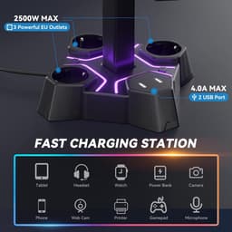 Hoofdtelefoonstandaard met USB-oplader en Controllerhouder voor Bureau — thumbnail 5