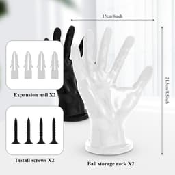 Balhouders voor wandmontage - Set van 2 - Veilig en stabiel - Universele houder voor bal, sleutels, koptelefoon - Zwart en wit — thumbnail 3