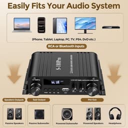 Krachtige 2.1 Kanaals Stereo Audio Eindversterker met Bluetooth 5.0 en Subwoofer Uitgang — thumbnail 5