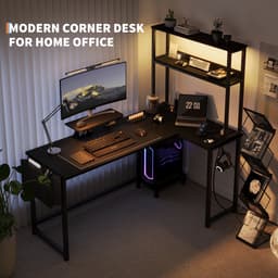 Hoekbureau gaming in L‑vorm met LED, stopcontact & USB 124x92x152 cm - Gaming Desk - Computer Tafel - Gaming Tafel - met zijtas & monitorstandaard - Zwart — thumbnail 4
