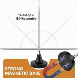 Antenne-Binnen - FM-Radio-Antenne - Magnetische-Voet - 3m-Coaxkabel - Inclusief-3-Adapters - HiFi-Stereo-Ontvangst - Universeel — thumbnail 3