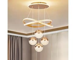 Moderne gouden LED-kroonluchter, dimbare hanglamp met 3 kleuren voor keukeneiland, eetkamer, woonkamer, eigentijdse plafondlamp, in hoogte verstelbaar, perfect voor een modern interieur.