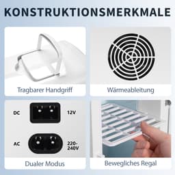 Glitzerlife - Mini Koelkast 4L - Draagbare koelkast 12V 230V - Stil 25dB - Thermo-elektrische koeling tot 18°C onder omgeving - ideaal voor auto, kamer, camping, camper, kantoor en reizen - Wit — thumbnail 3